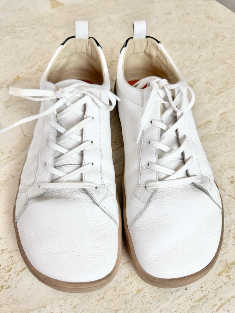 Men's White Leather Casual Sneakers - Low Top Lace-Up